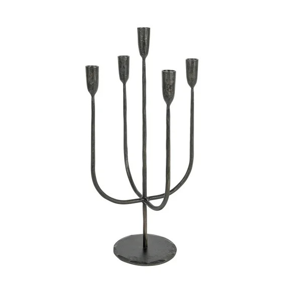Creative Co-Op Round Hand-Forged 5 Taper Metal Candelabra, Black | Walmart (US)