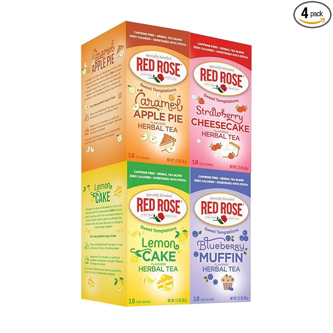 Red Rose Sweet Temptations Dessert Tea Variety Pack, Zero Sugar, Caffeine-Free Flavored Delicious... | Amazon (US)