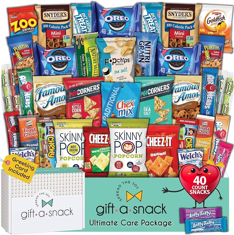 Gift A Snack - Snack Box Variety Pack Care Package + Greeting Card (40 Count) Candies Gift Basket... | Amazon (US)