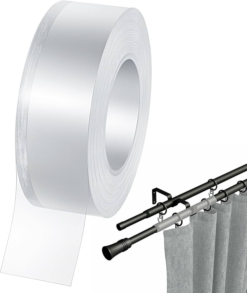 Curtain Rod Glide Tape, 16ft Clear Acrylic Self-Adhesive Curtain Glide Tape for Drapery Ring Nois... | Amazon (US)