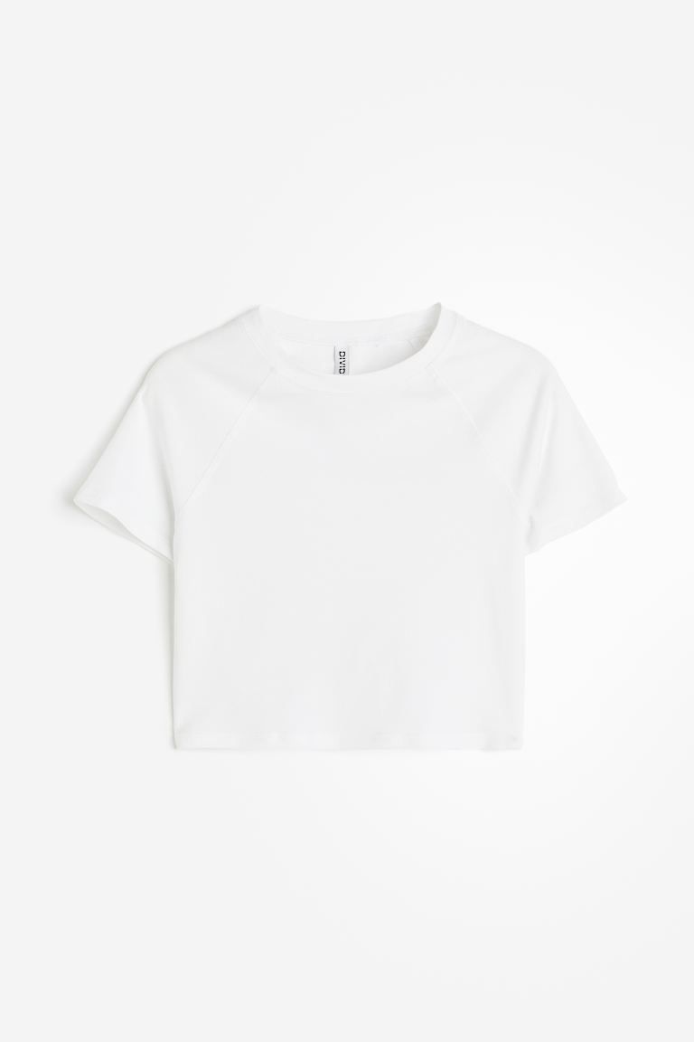 Short T-shirt - Round Neck - Short sleeve - White - Ladies | H&M US | H&M (US + CA)