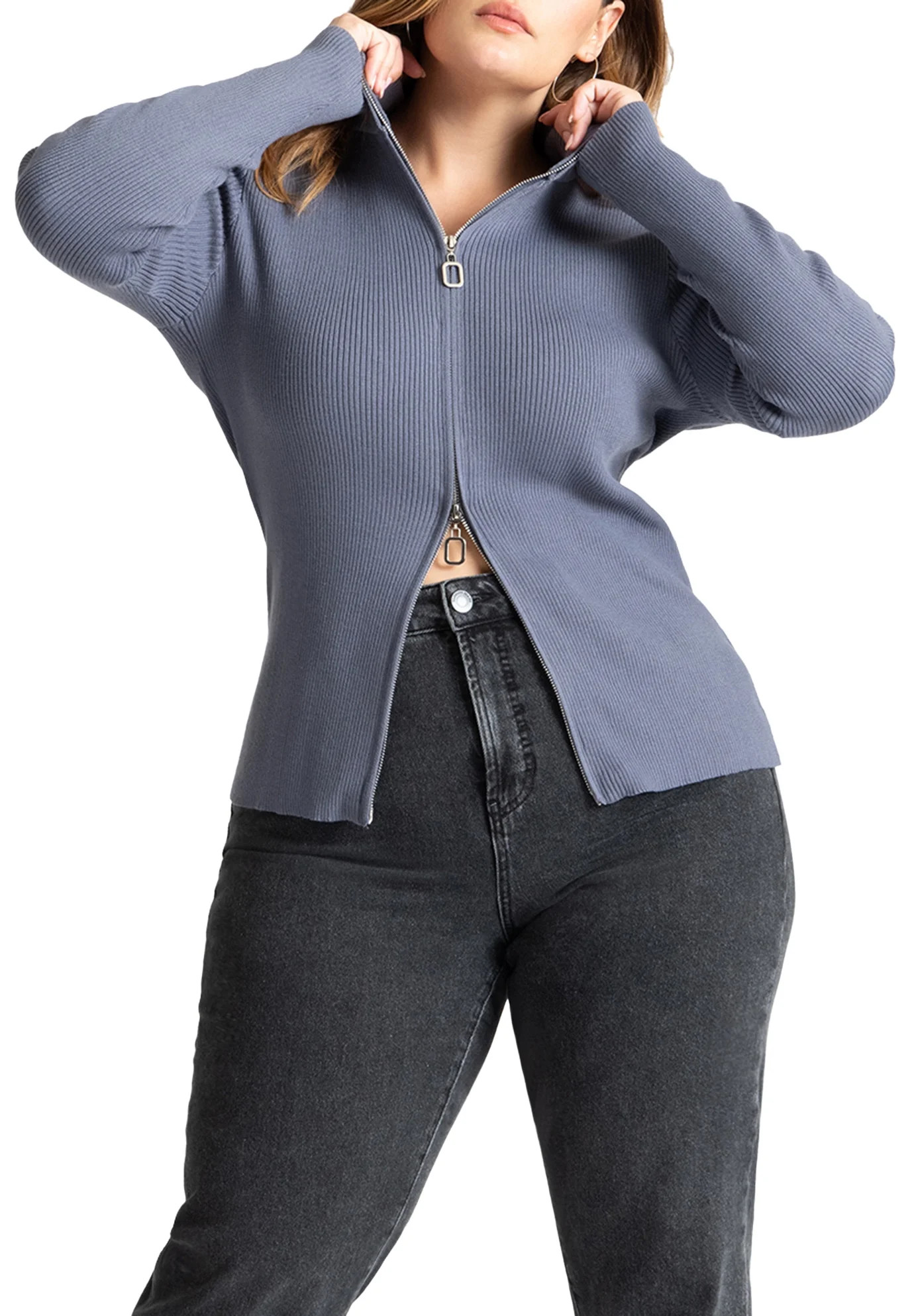 ELOQUII Women's Plus Size Two Way Zipper Sweater | Walmart (US)