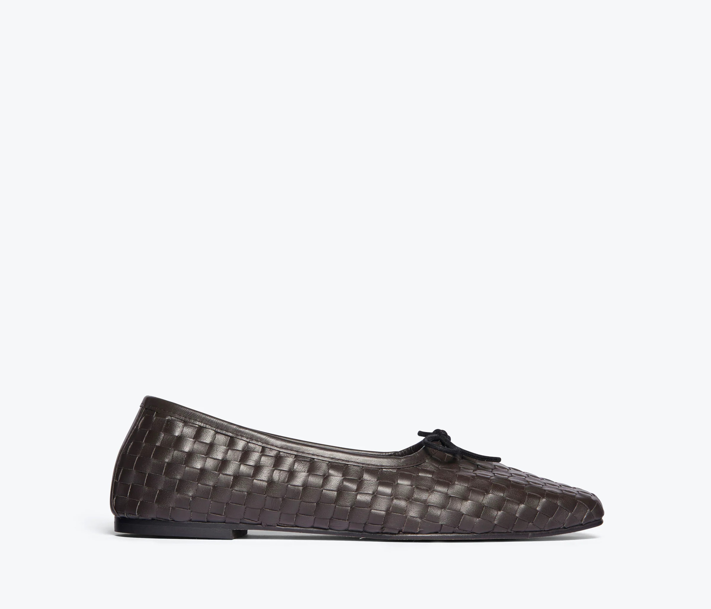 JADA SQUARE TOE BALLET FLAT - 6 / Espresso Closed Woven Calf | Frēda Salvador