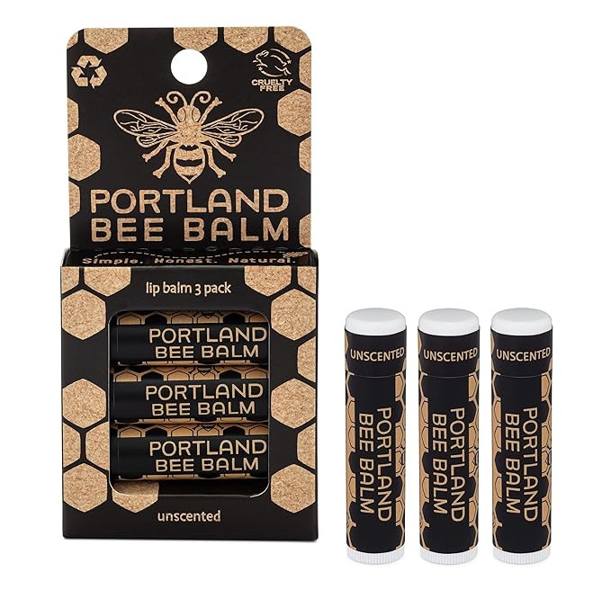 Portland Bee Balm All Natural Handmade Beeswax Based Lip Balm, Unscented 3 Count | Amazon (US)