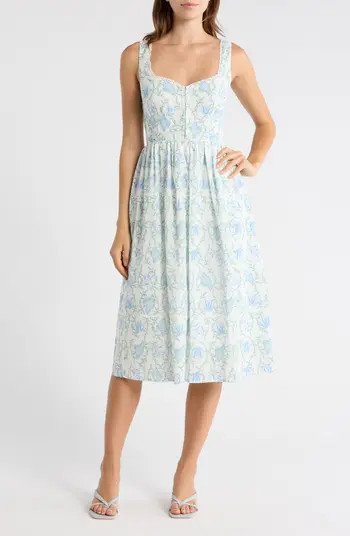 Lush Floral Corset Fit & Flare Midi Dress | Nordstromrack | Nordstrom Rack