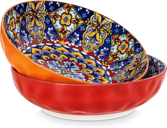 vancasso Large Serving Bowls,78 Oz Salad Bowls Set of 2,Serving Dishes-Red | Amazon (US)