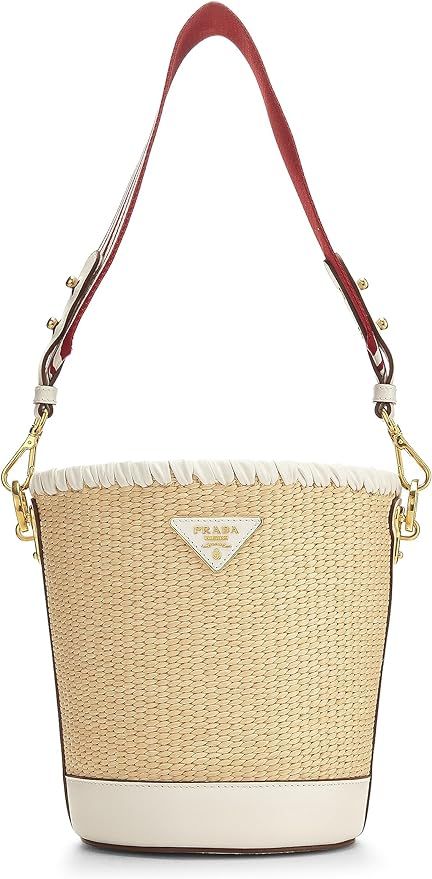 Amazon.com: Prada, Pre-Loved Beige Straw & White Leather Bucket Bag, White : Luxury Stores | Amazon (US)
