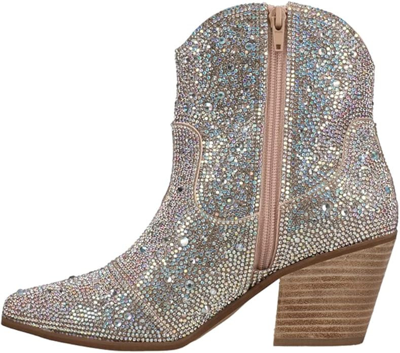 Matisse Womens Harlow Rhinestone Snip Toe Casual Boots Ankle Mid Heel 2-3" - Silver | Amazon (US)