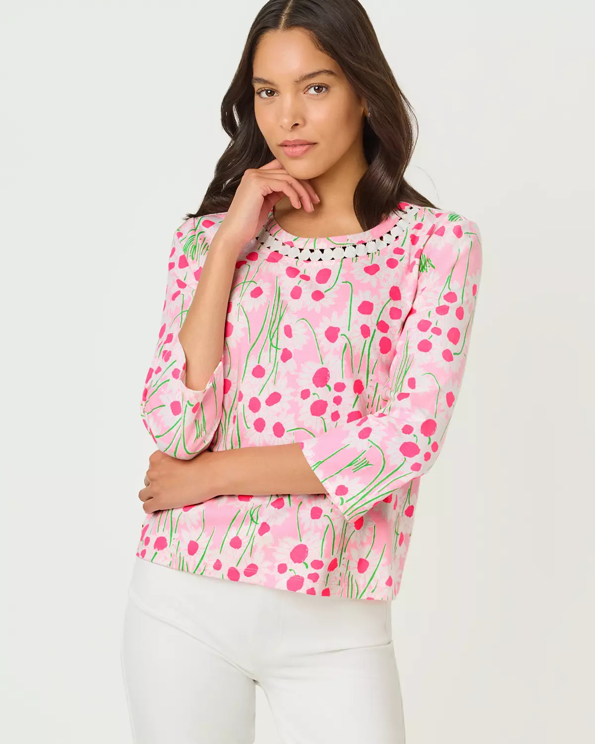 Clairmont 3/4 Sleeve Lace Trimmed Knit Top | Lilly Pulitzer