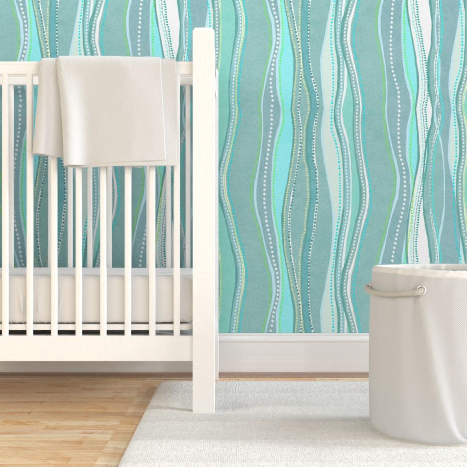 Dots Waves Wallpaper Castaways Sea Green 150 by Kadyson Dots Waves Custom Printed Removable Self ... | Etsy (US)