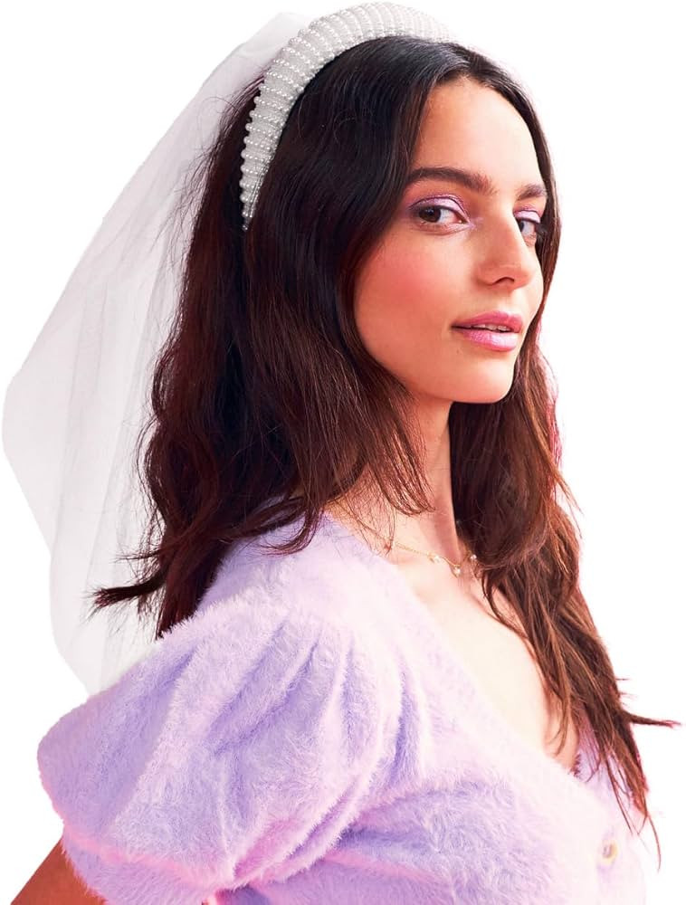 xo, Fetti Bachelorette Party Decorations Pearl Headband with Detachable Veil | White Headpiece Br... | Amazon (US)