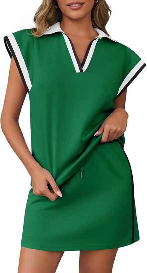 Fisoew Womens 2 Piece Skirt Set Summer Cap Sleeve Tops Matching Tennis Skirts Casual Color Block ... | Amazon (US)