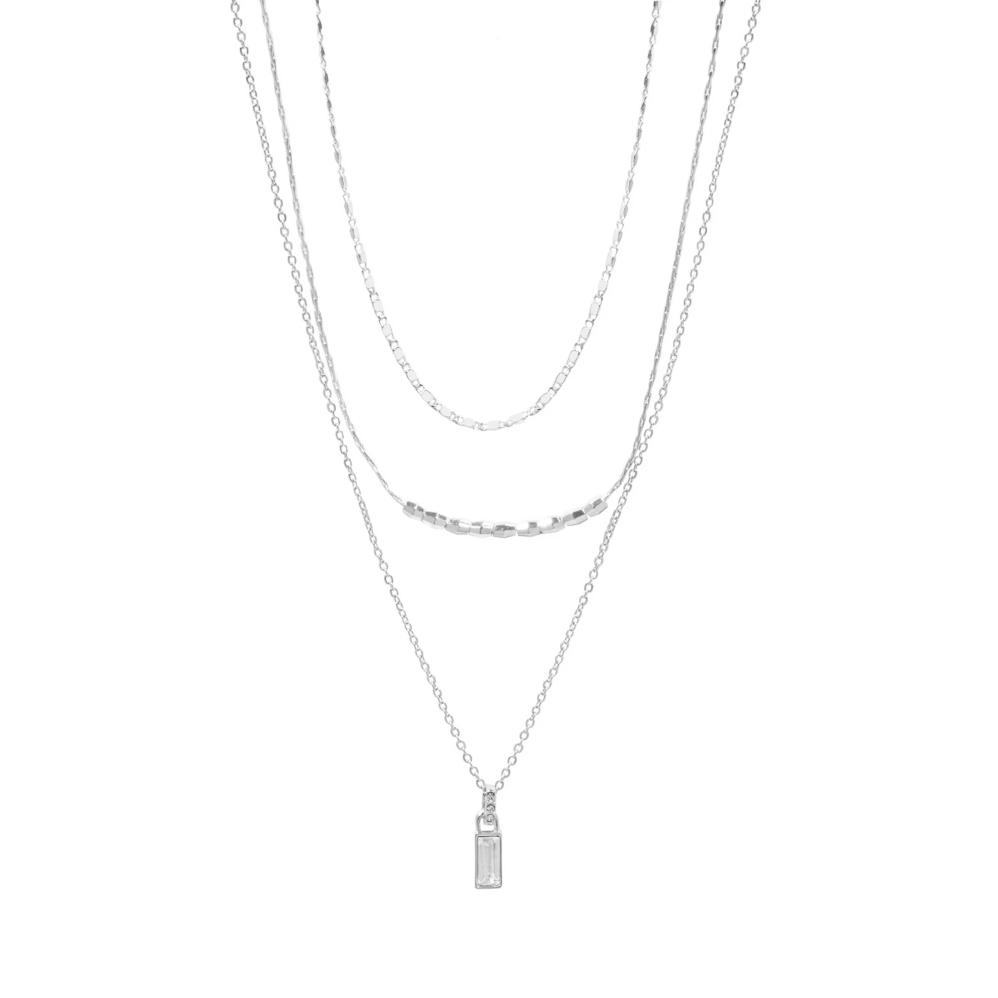 LC Lauren Conrad Silver Tone 3 Row Simulated Stone Pendant Necklace | Kohl's