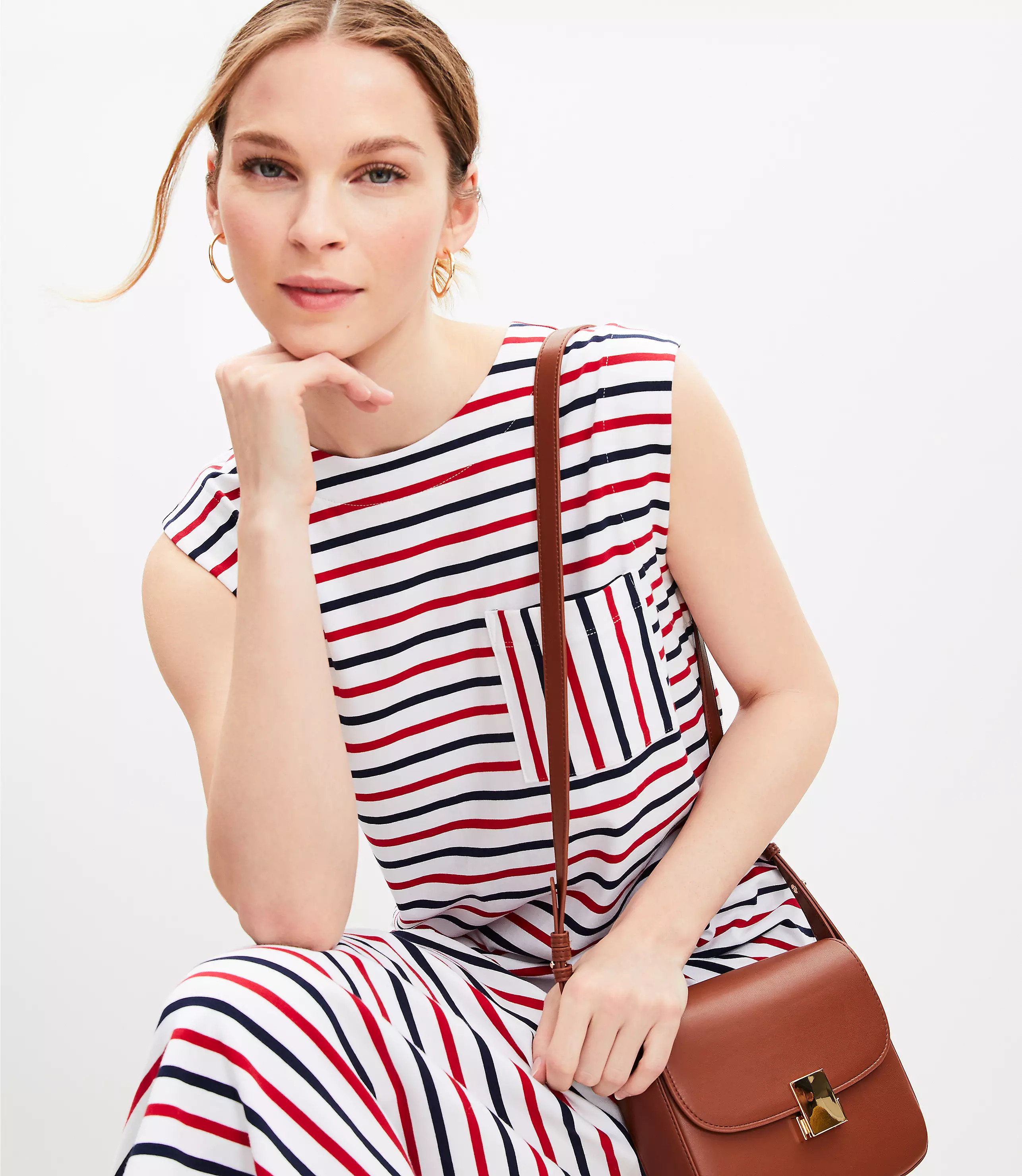 Striped Pocket Muscle Tee Midi Dress | LOFT