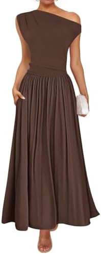 ZESICA Womens Sleeveless One Shoulder Maxi Dress with Pockets | Amazon (US)