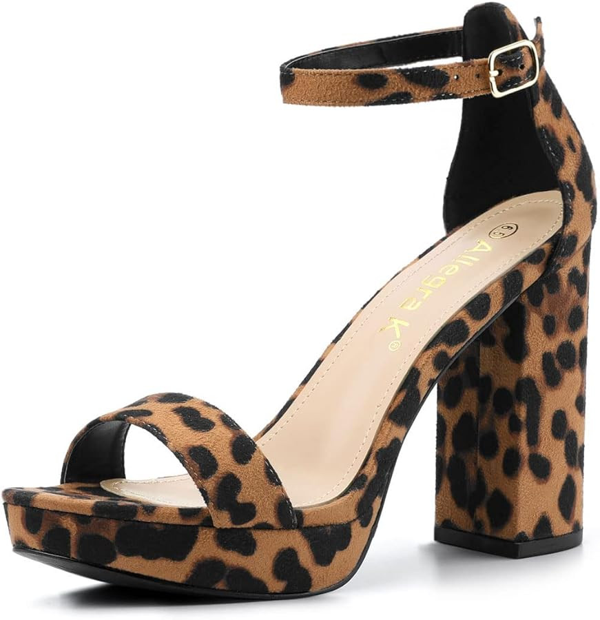 Allegra K Women's Ankle Strap Platform Chunky Heels Heel Sandals | Amazon (US)