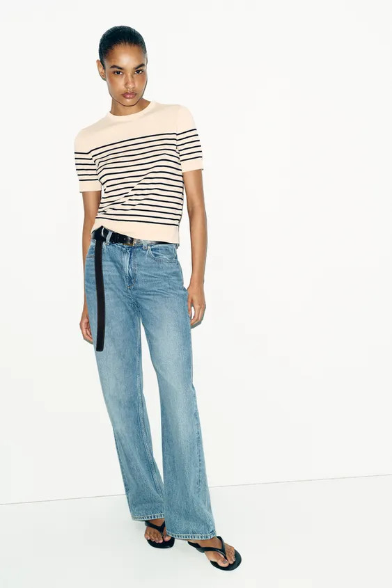 Round neck jumper with short sleeves and ribbed trims. | Zara FR