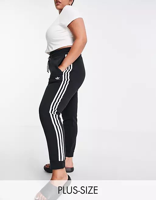 adidas Originals Plus adicolor three stripe slim fit sweatpants in black | ASOS (Global)