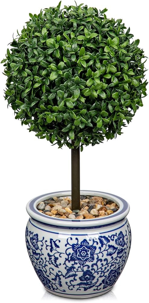 DILATATA Artificial Topiary Boxwood Ball in Blue and White Ceramic Pot, 16 Inch Artificial Boxwoo... | Amazon (US)