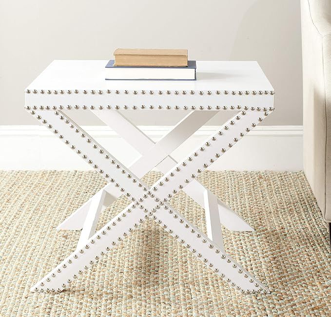 SAFAVIEH Home Collection Jeanine White X-Shape Studded Nailhead Trim Side End Accent Table | Amazon (US)