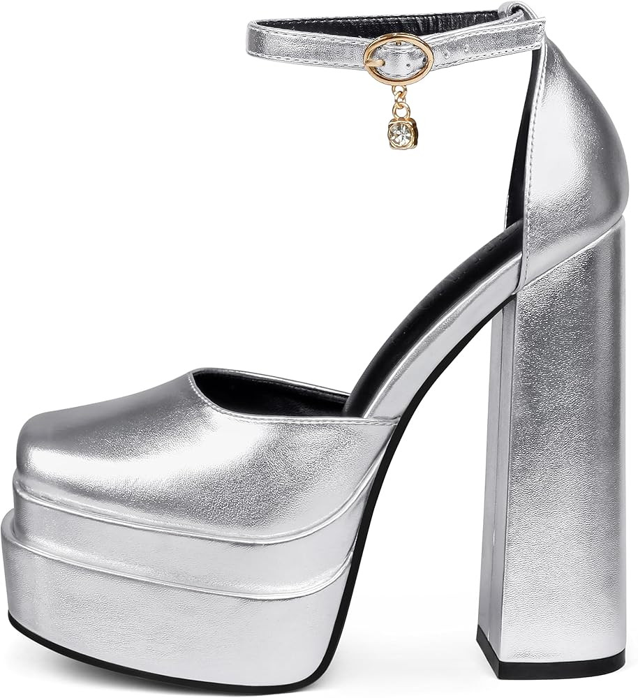 MERUMOTE Womens Sexy High Heels Platforms Pumps Square Toe Chunky Block Heels Rhinestone Party Sh... | Amazon (US)