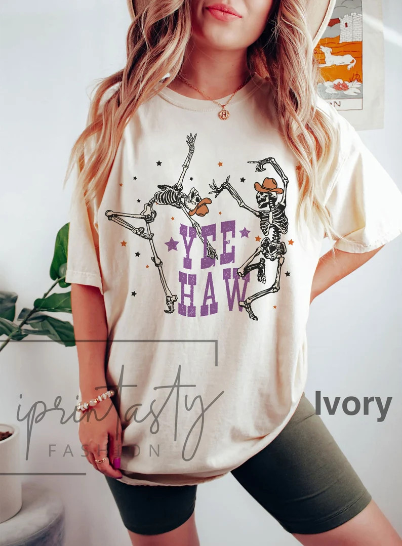 Comfort Colors® Yee Haw Skeletons Halloween Tshirt Vintage - Etsy | Etsy (US)