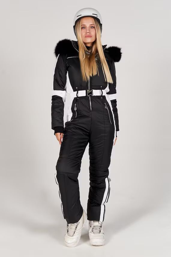 Women Ski Jumpsuit Black With White Insert Ski Overall Bright | Etsy | Etsy (US)