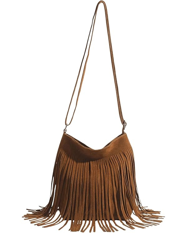 OYOANGLE Women's Fringe Bags Adjustable Strap Tassel Crossbody Bags Hippie Western Purse Cowgirl ... | Amazon (US)