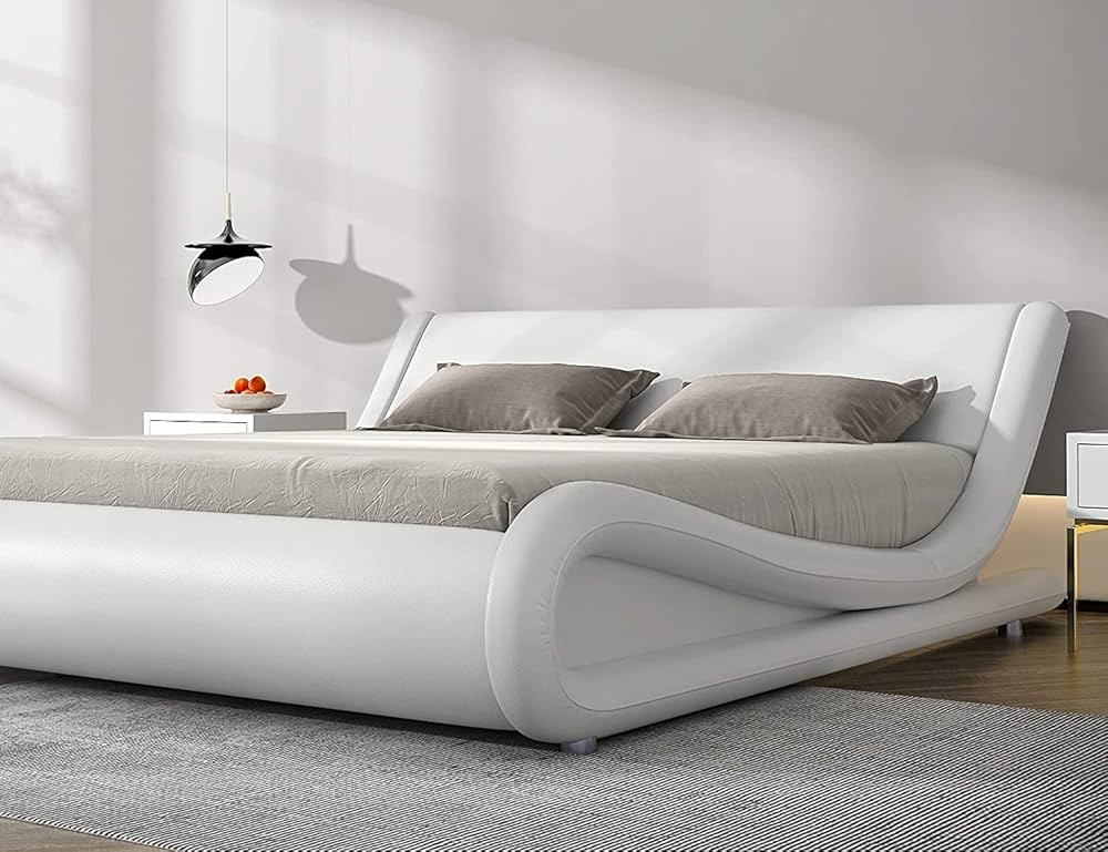 SHA CERLIN King Size Bed Frame Luxury Wave-Like Modern Upholstered Low Profile Platform Bed, Fau... | Amazon (US)