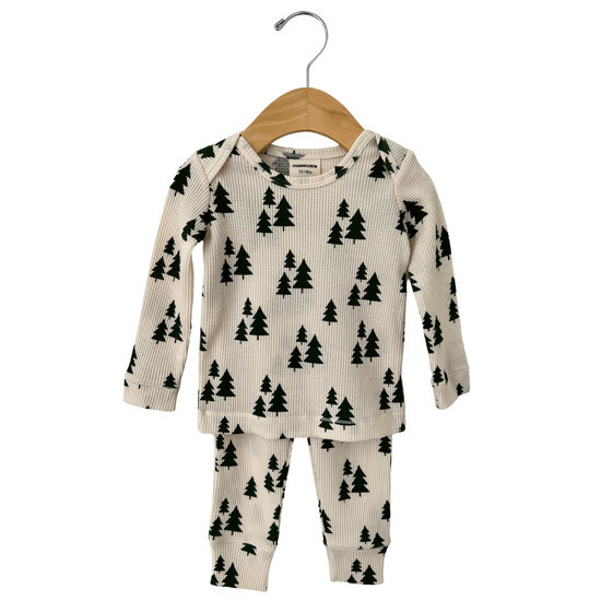 Organic Waffle 2-Piece Set, Forest Green Trees | SpearmintLOVE