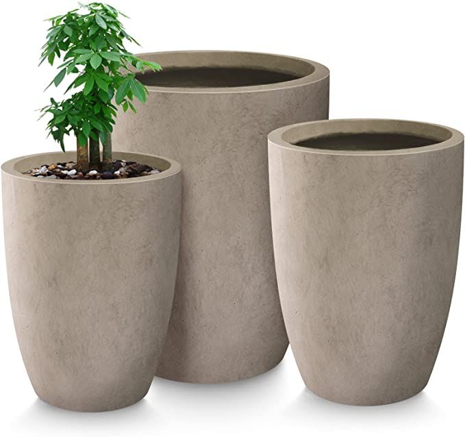 Kante 22.4", 20.4" 18.1" H Round Weathered Finish Concrete Modern Tall Planters (Set of 3), Outdo... | Amazon (US)