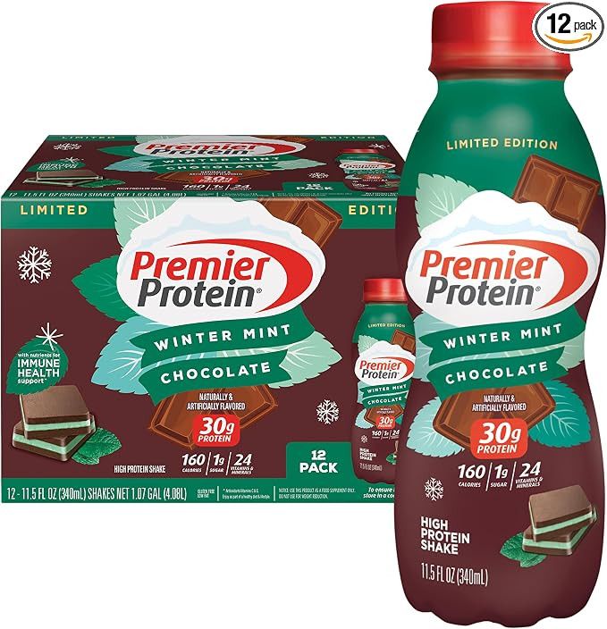 Premier Protein Shake Limited Edition 30g 1g Sugar 24 Vitamins Minerals Nutrients, Winter Mint Ch... | Amazon (US)