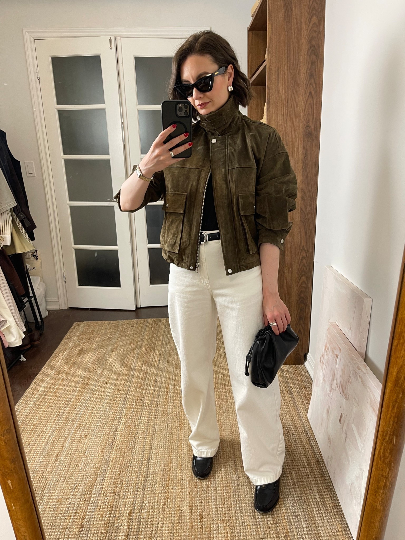 Suede jacket (S), white jeans, barrel jeans, black loafers

#LTKSeasonal #LTKStyleTip #LTKFindsUnder100