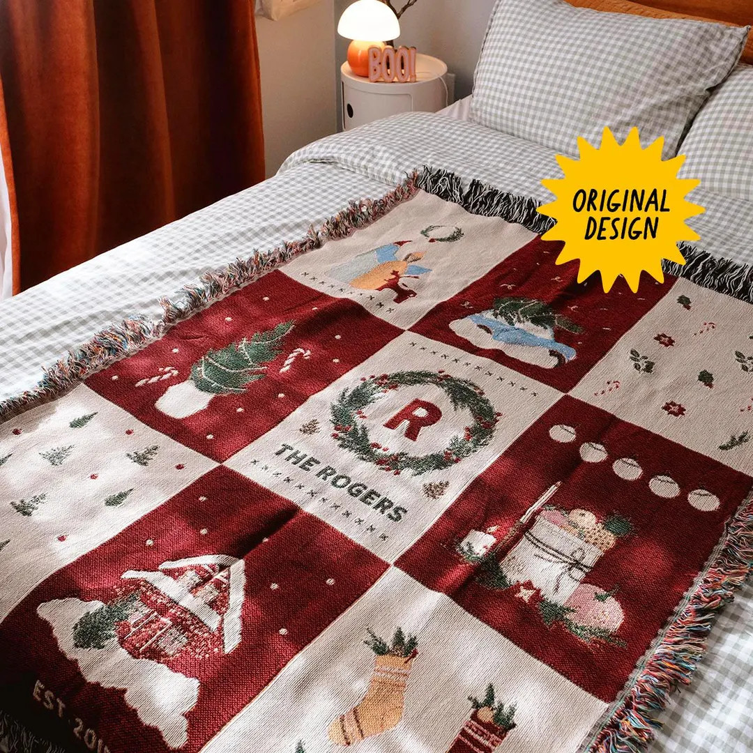 Personalized Holiday Gift Christmas Blanket Family Name Throw Blanket Holiday Decor Throw Blanket... | Etsy (US)