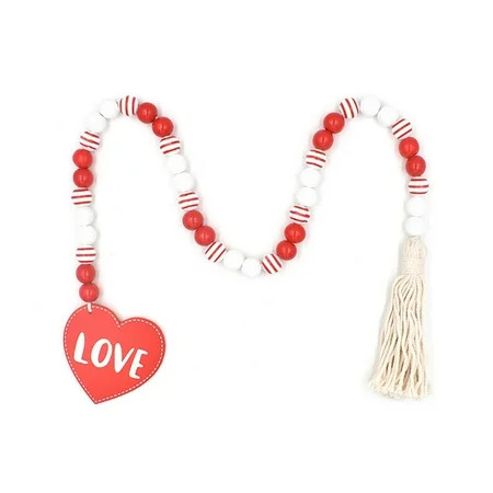 Wood Beads Garland 33.5 In Rustic Red White Wood Bead Cotton Rope Tassel Beads ，DIY Decorative Penda | Walmart (US)