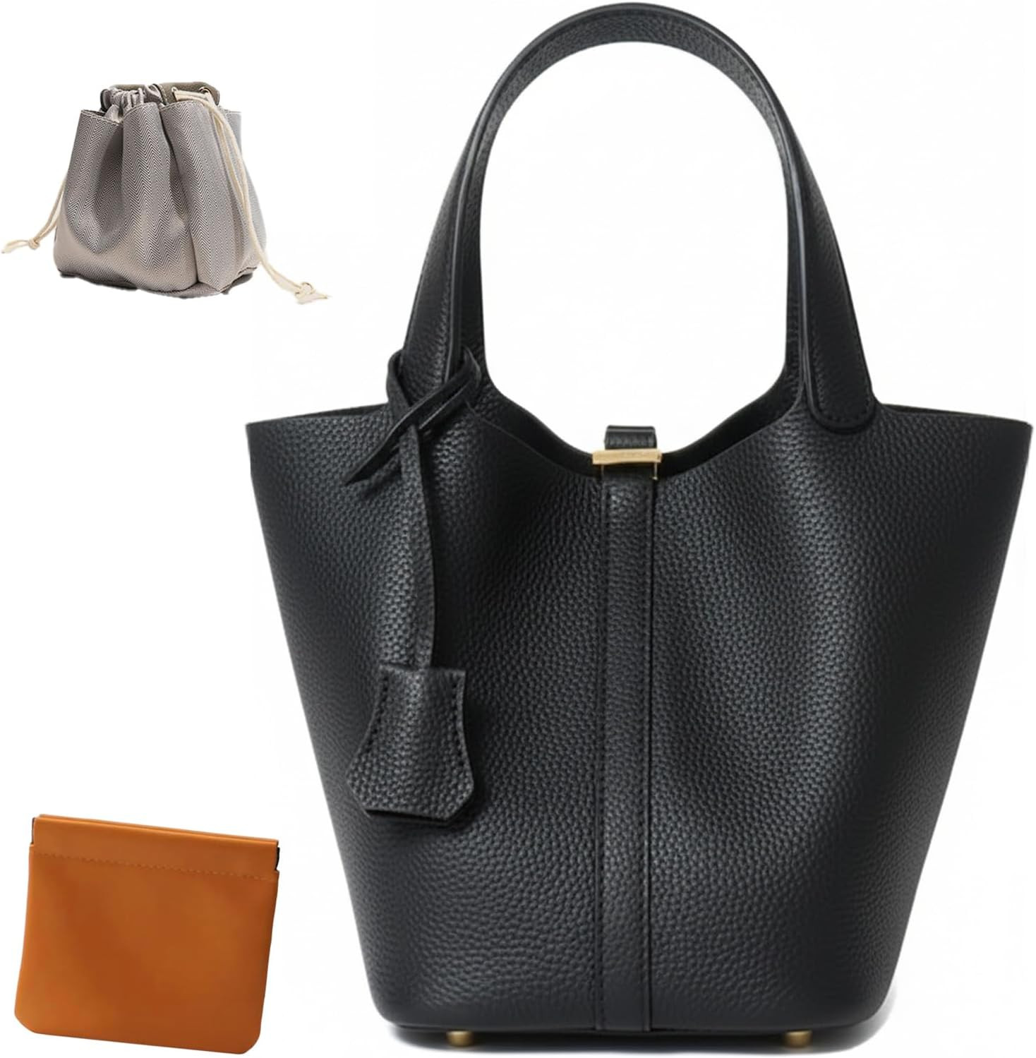 Genuine Leather Bucket Bag, Top-Handle Satchel Handbag with Lock | Amazon (US)