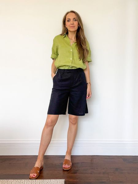 @H&M linen pleated shorts + chartreuse linen green top

#LTKSeasonal #LTKStyleTip #LTKFindsUnder50