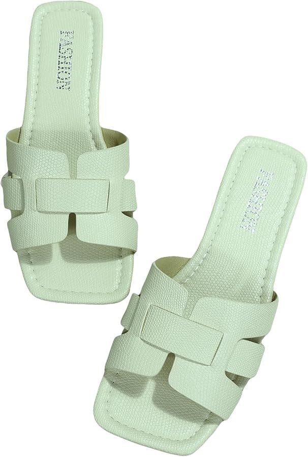 GORGLITTER Women's Crocodile Embossed Flat Sandals Cross Strappy Open Toe Slide Sandals | Amazon (US)