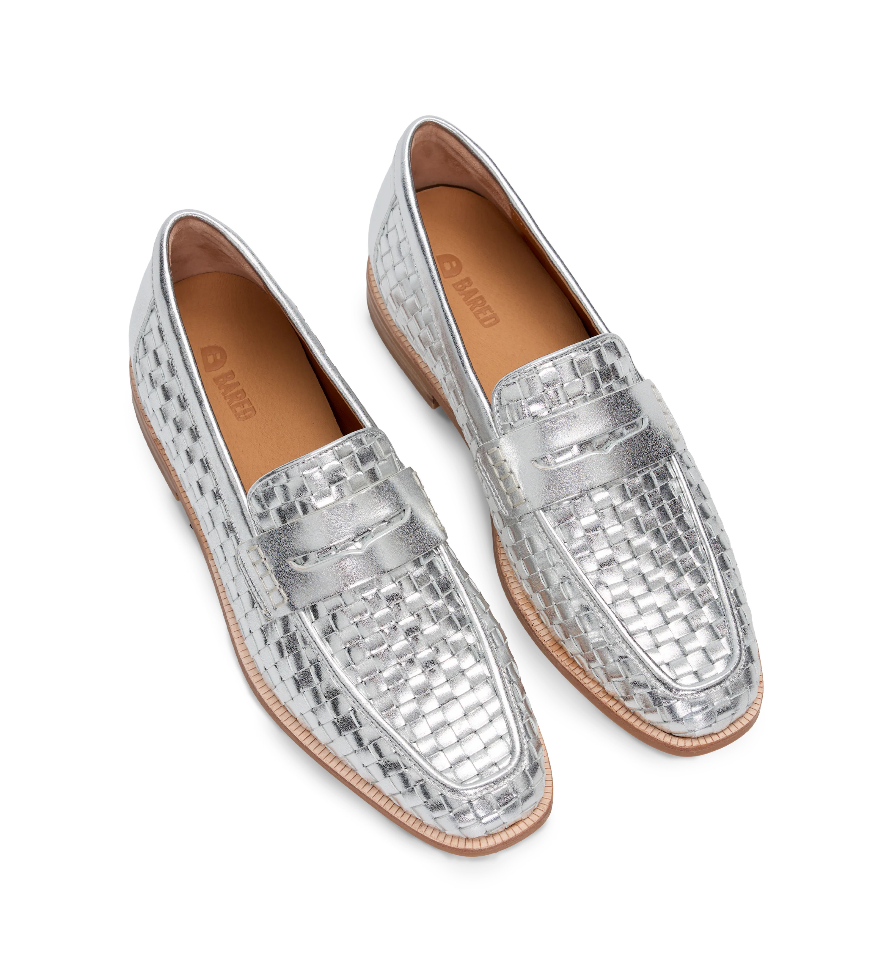 Maleo Silver Woven Leather Loafers | Bared Footwear | Bared Footwear