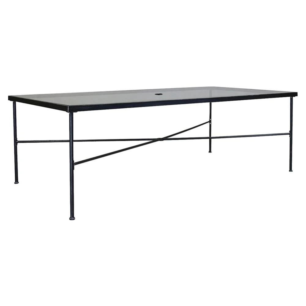 Sunset West Provence French Country Glass Top Black Metal Outdoor Dining Table | Kathy Kuo Home