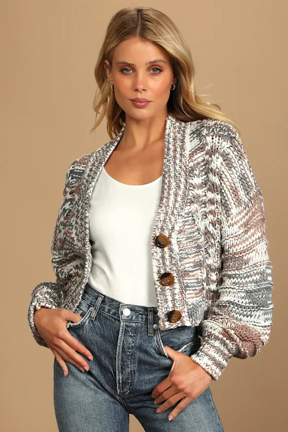 Winter Whims Light Brown Multi Knit Cardigan Sweater | Lulus (US)