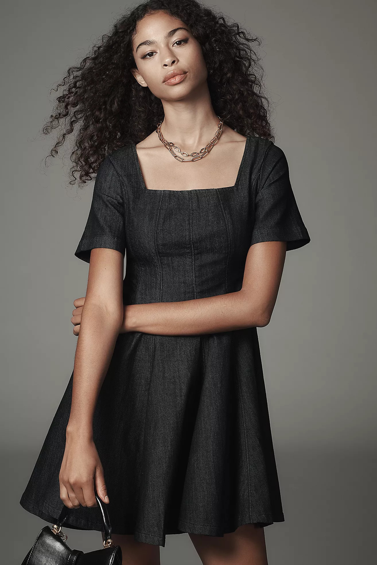 Pilcro Short-Sleeve Square-Neck Denim Mini Dress | Anthropologie (US)