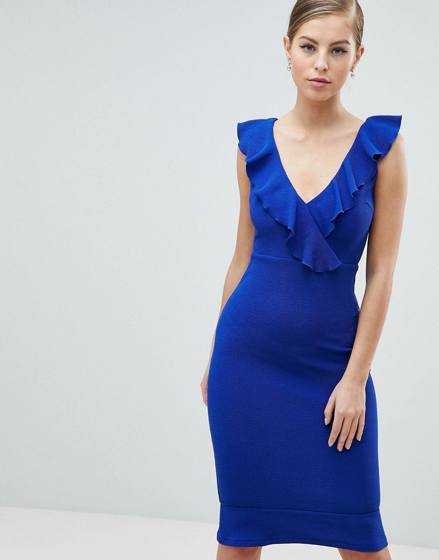 AX Paris Frill Blue Midi Dress | ASOS (Global)