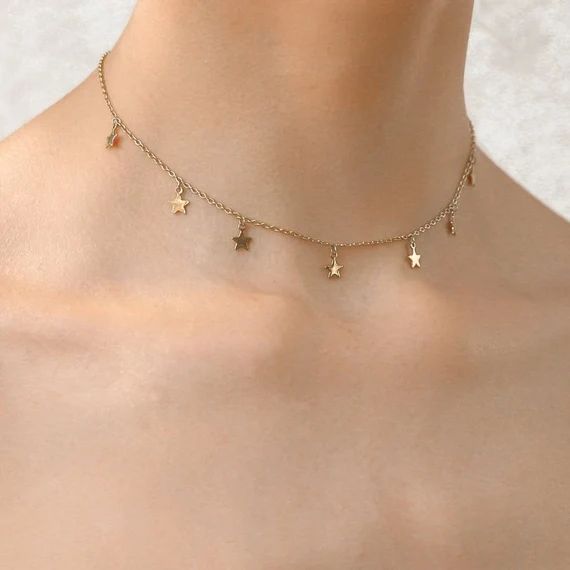18K Gold Star Choker Necklace Delicate Necklace Gold Star Necklace Layered Gold Choker Celestial ... | Etsy (CAD)