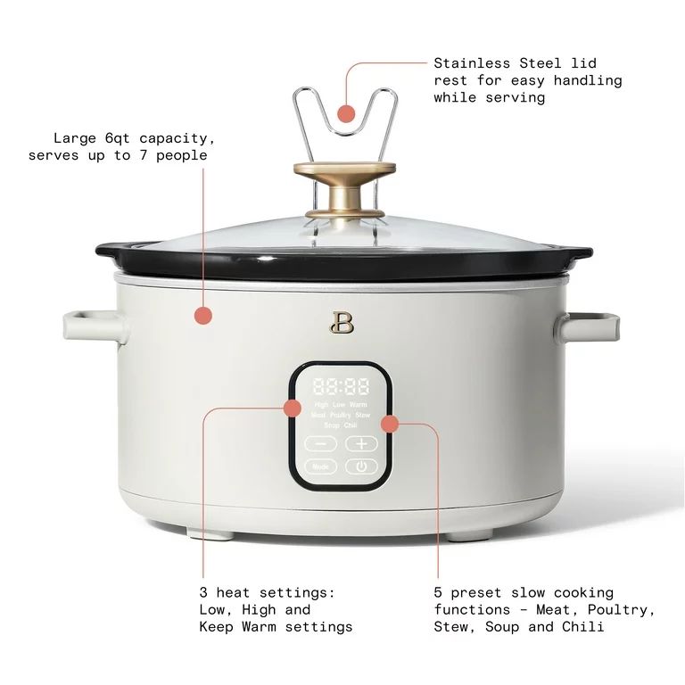 Beautiful 6 Quart Programmable Slow Cooker, White Icing by Drew Barrymore | Walmart (US)
