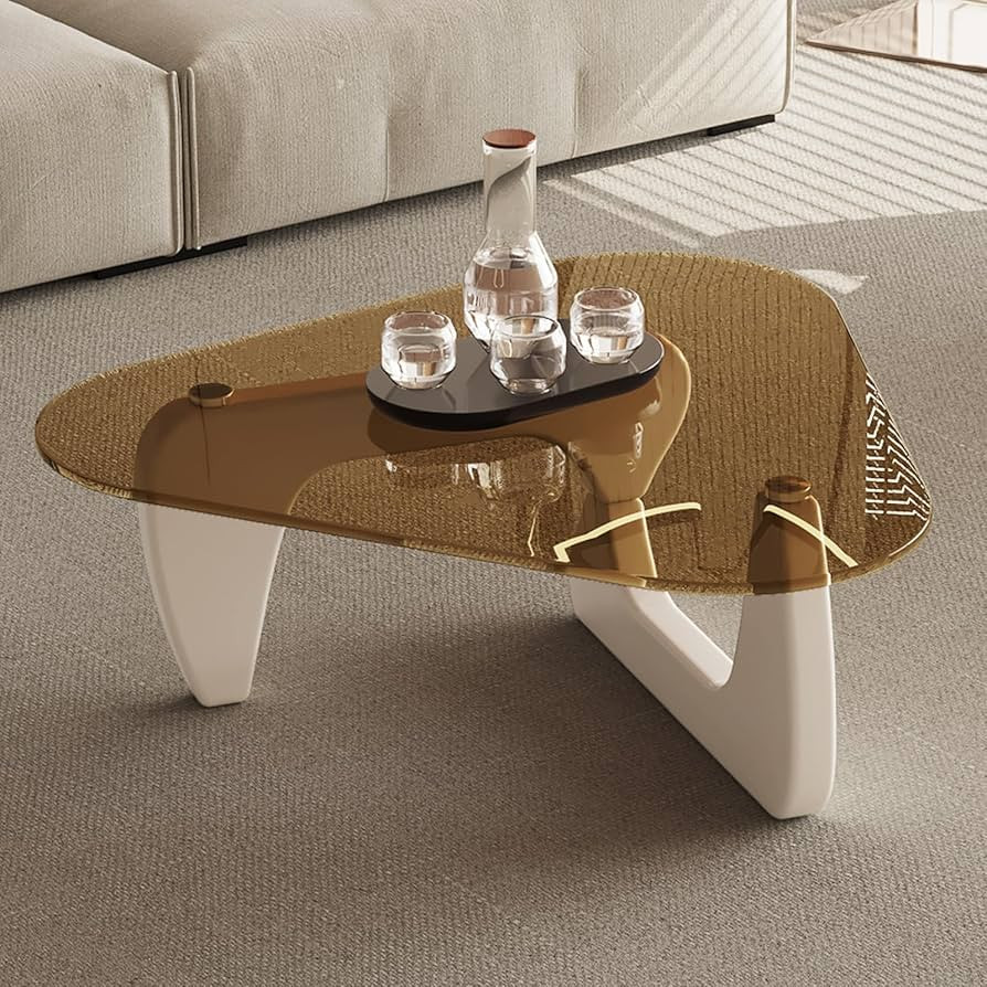 Miuuod 33.46" L Triangle Glass Top Coffee Table with White Leg for Living Room,Concise Center Tab... | Amazon (US)