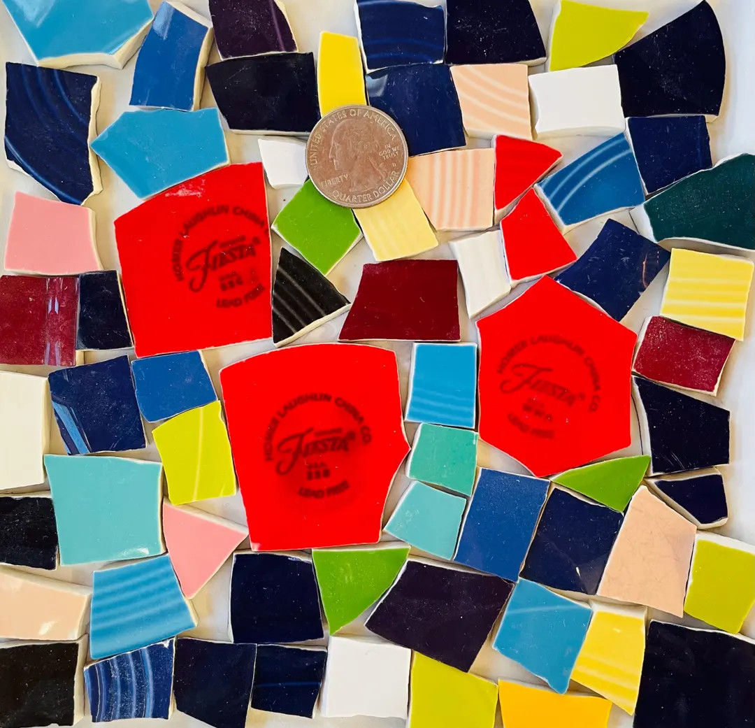 Mosaic Art and Crafts Supplies - Bright Multi-colored Broken China Fiesta Tiles & 3 Backstamps E9... | Etsy (US)