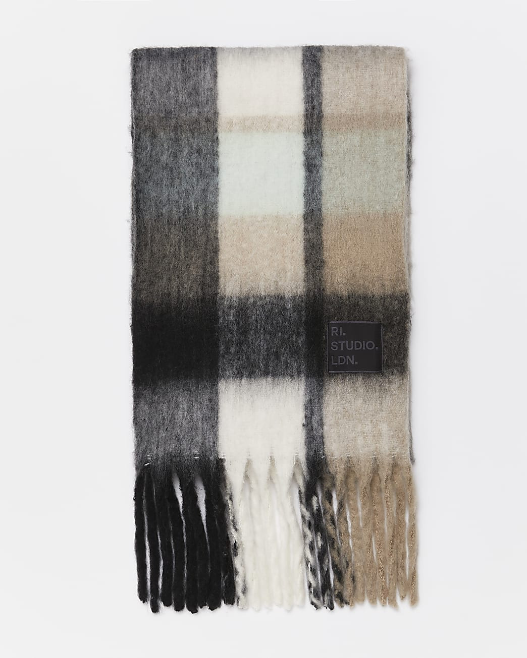 Black RI Studio oversized check scarf | River Island (UK & IE)