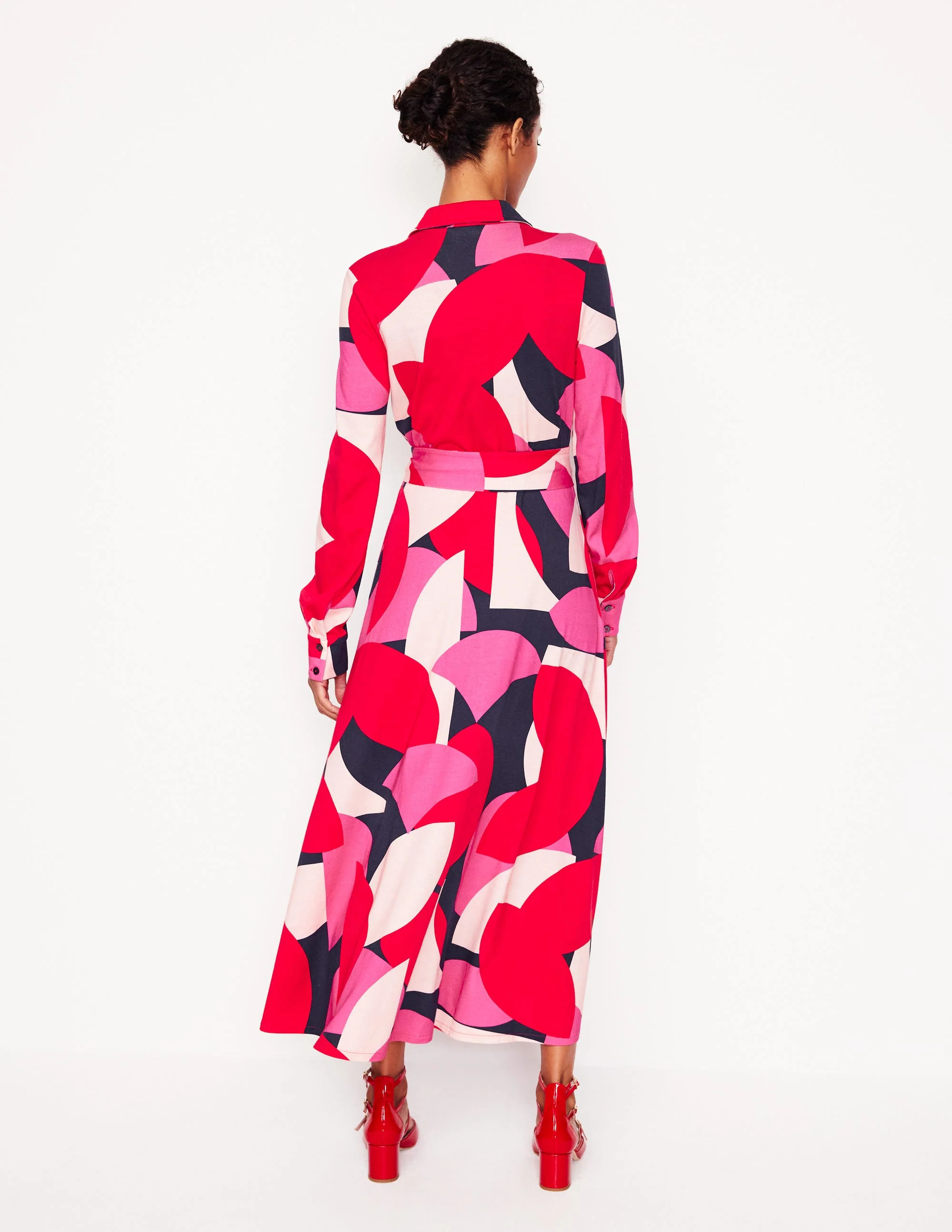 Marcia Jersey Midi Shirt Dress-Poppy Red, Geometric Shuffle | Boden (US)