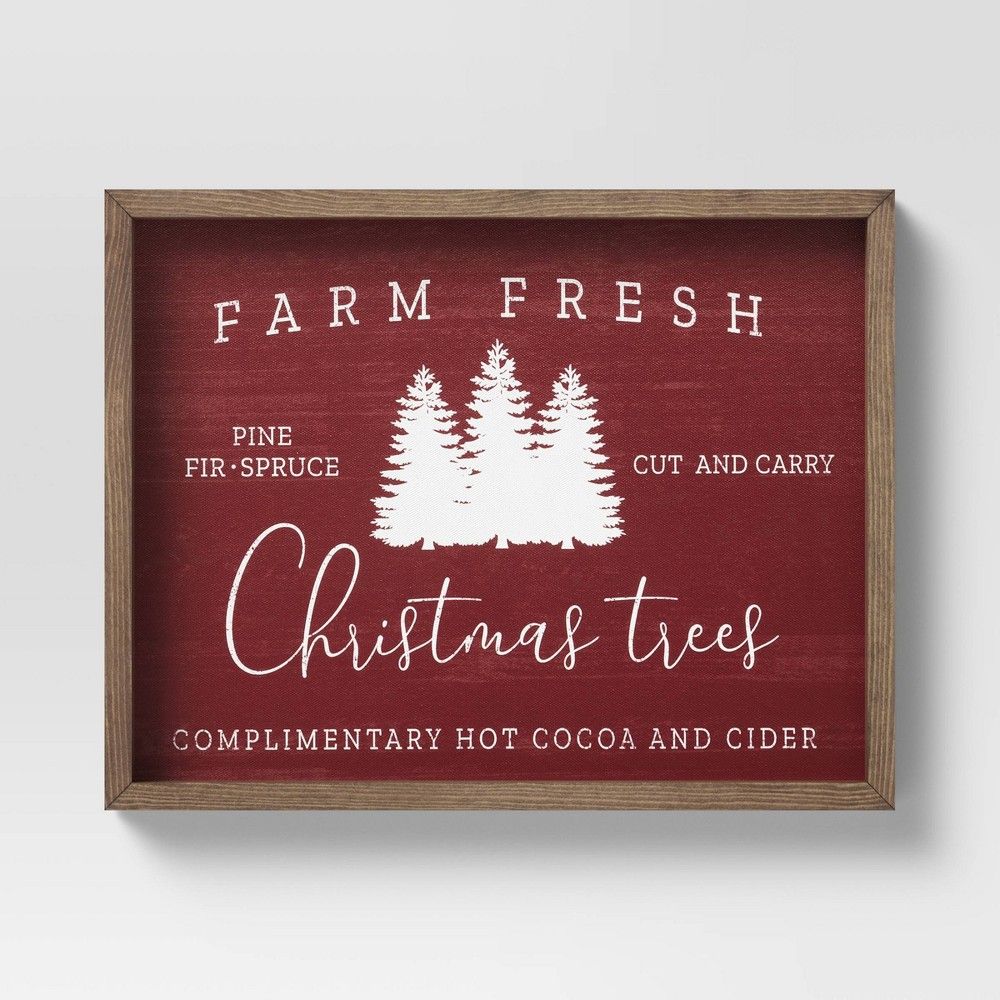 14"" x 11"" Farm Fresh Christmas Trees Framed Wall Canvas Red - Threshold | Target